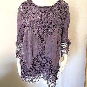 Bua/Bua Crocheted Lace Purple Boho Tunic Top With Lining Size 3X